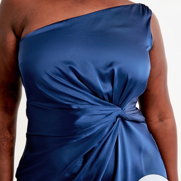 Abercrombie & Fitch One-Shoulder Satin Knotted Midi Dress Royal Blue Medium New - Picture 3 of 16
